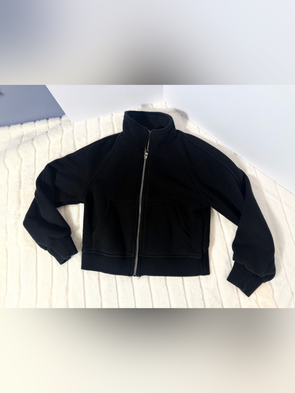 Girls 10 - zip up long crop sweatshirt (no size tag)